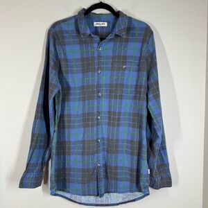 Rolla’s Men’s Plaid Flannel Button Down Shirt Long Sleeve Blue Black Green Large